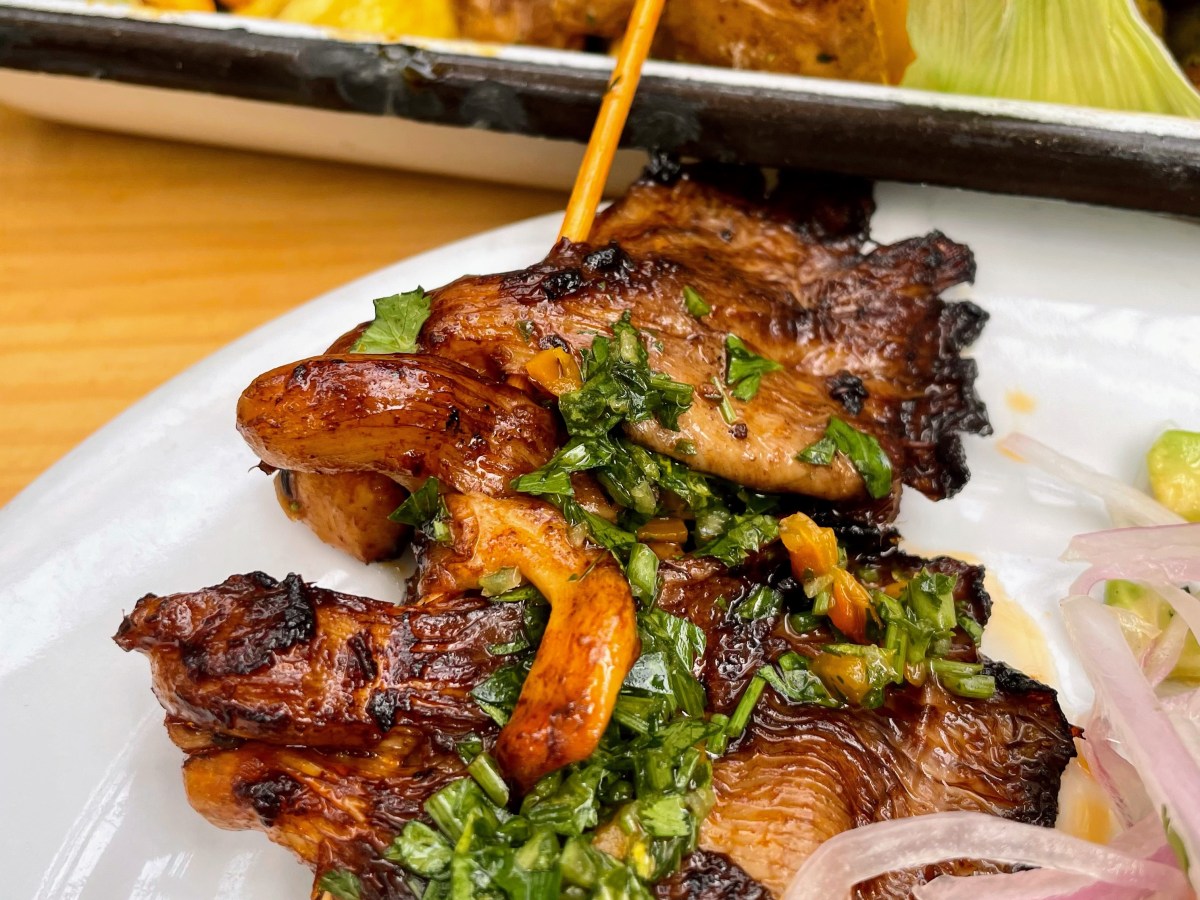 Charred mushroom kebabs